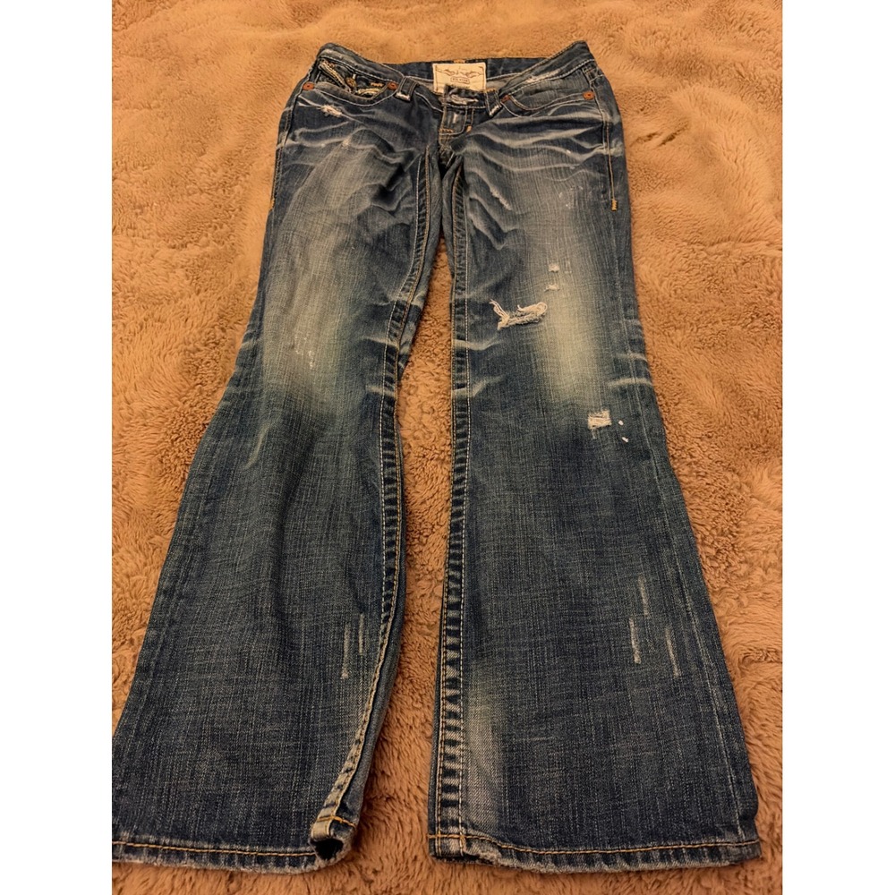 Big Star Liv Bootcut Jeans Distressed Medium Wash Embroidered Flap Pocket 27R